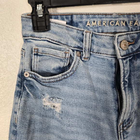 American Eagle Womens Mom Jeans Size 0 Blue High Rise Denim 5 Pockets Light Wash - Picture 3 of 8